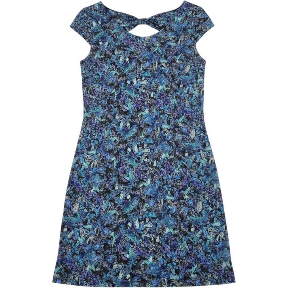 Free People Blue Floral Lace Cap Sleeve Mini Dress with Back Bow Cutout